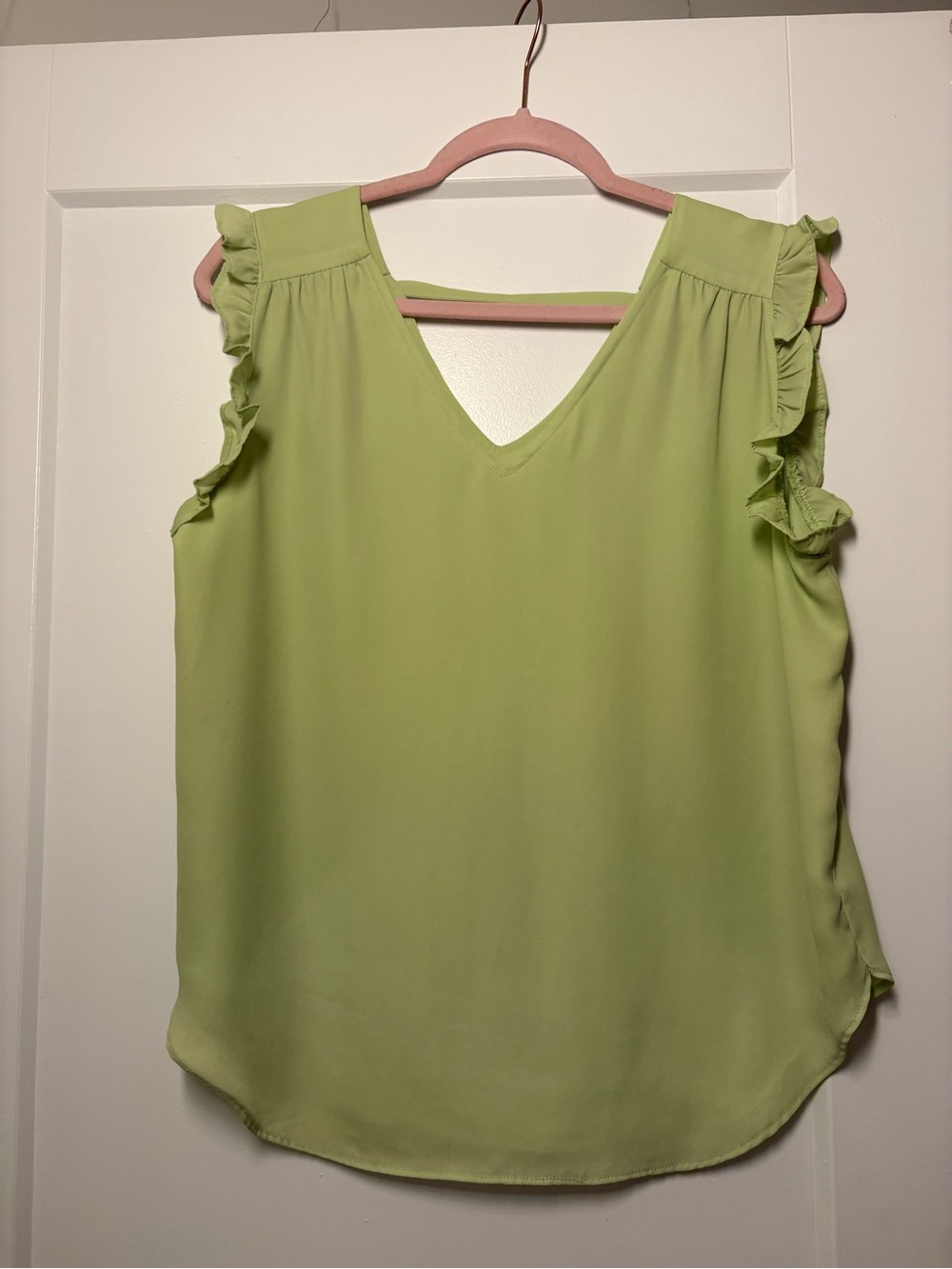 Versona Lime Green Sleeveless V-Neck Ruffle Top